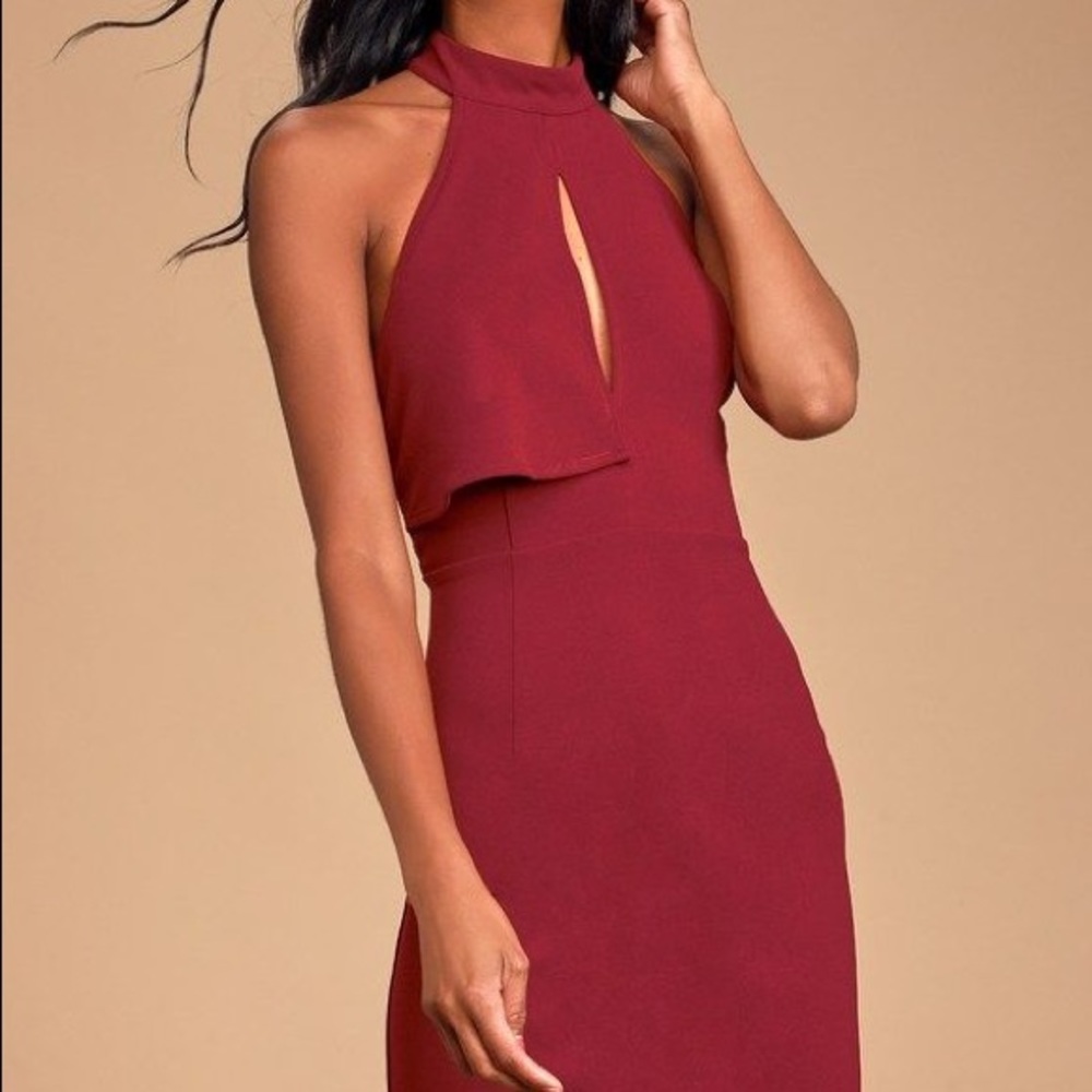 Rayleigh burgundy lace halter Lulus dress